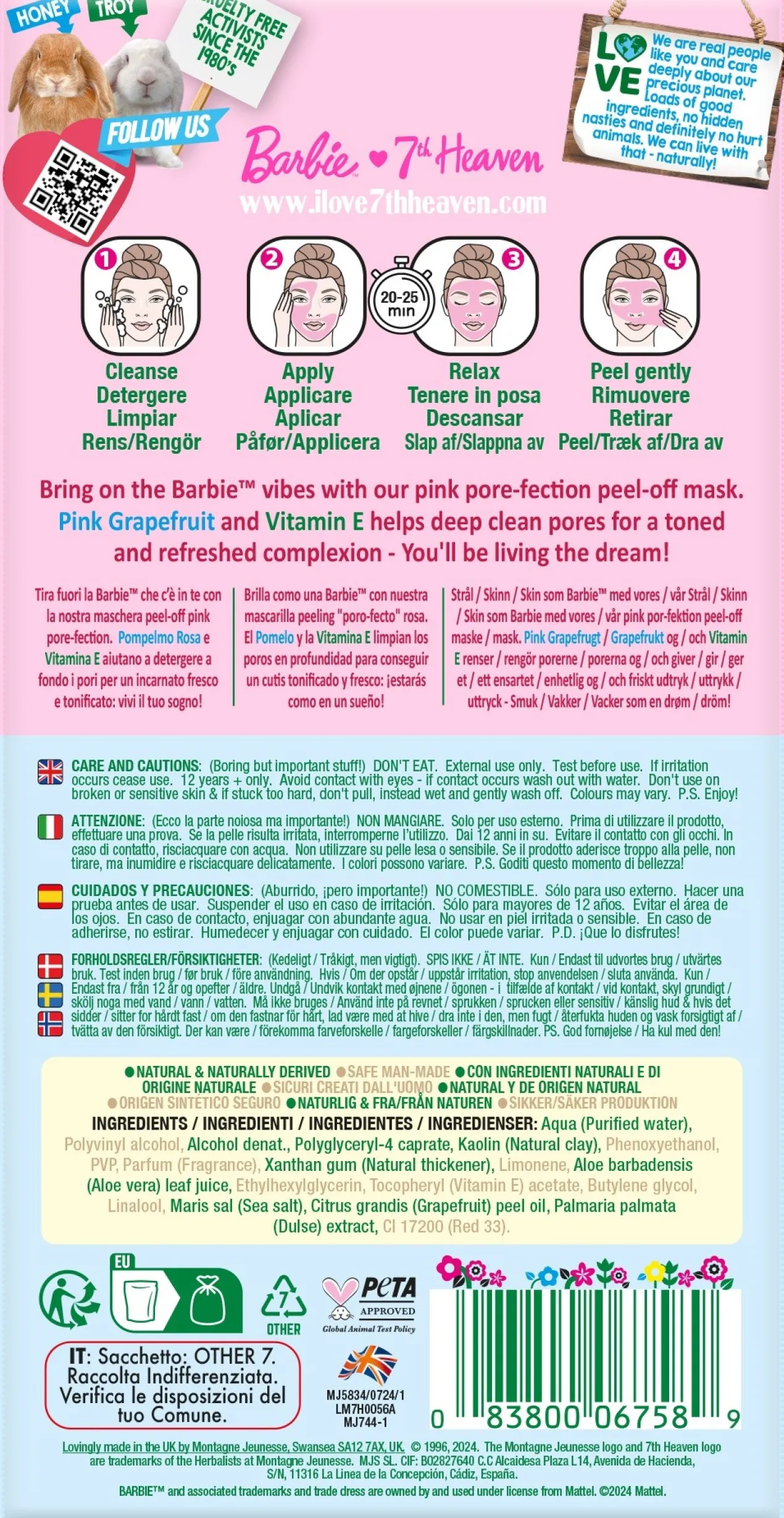 Barbie Masque Peel-Off Pamplemousse Rose et Vitamine E
