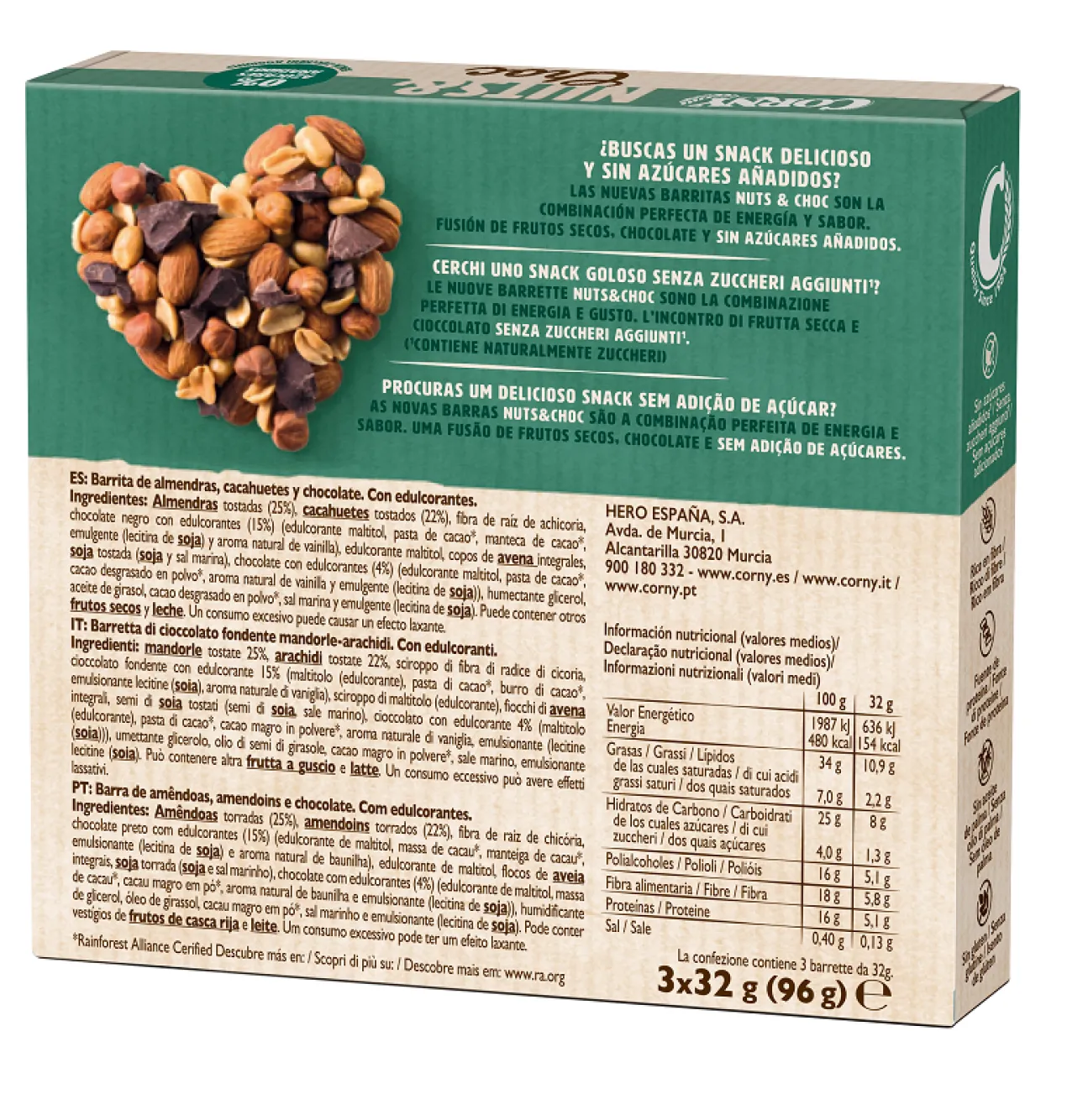 Barre Nuts & Choc Amandes, Cacahuètes et Chocolat Noir