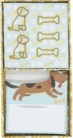 Boîte avec Notes Adhésives et Trombones Chiens