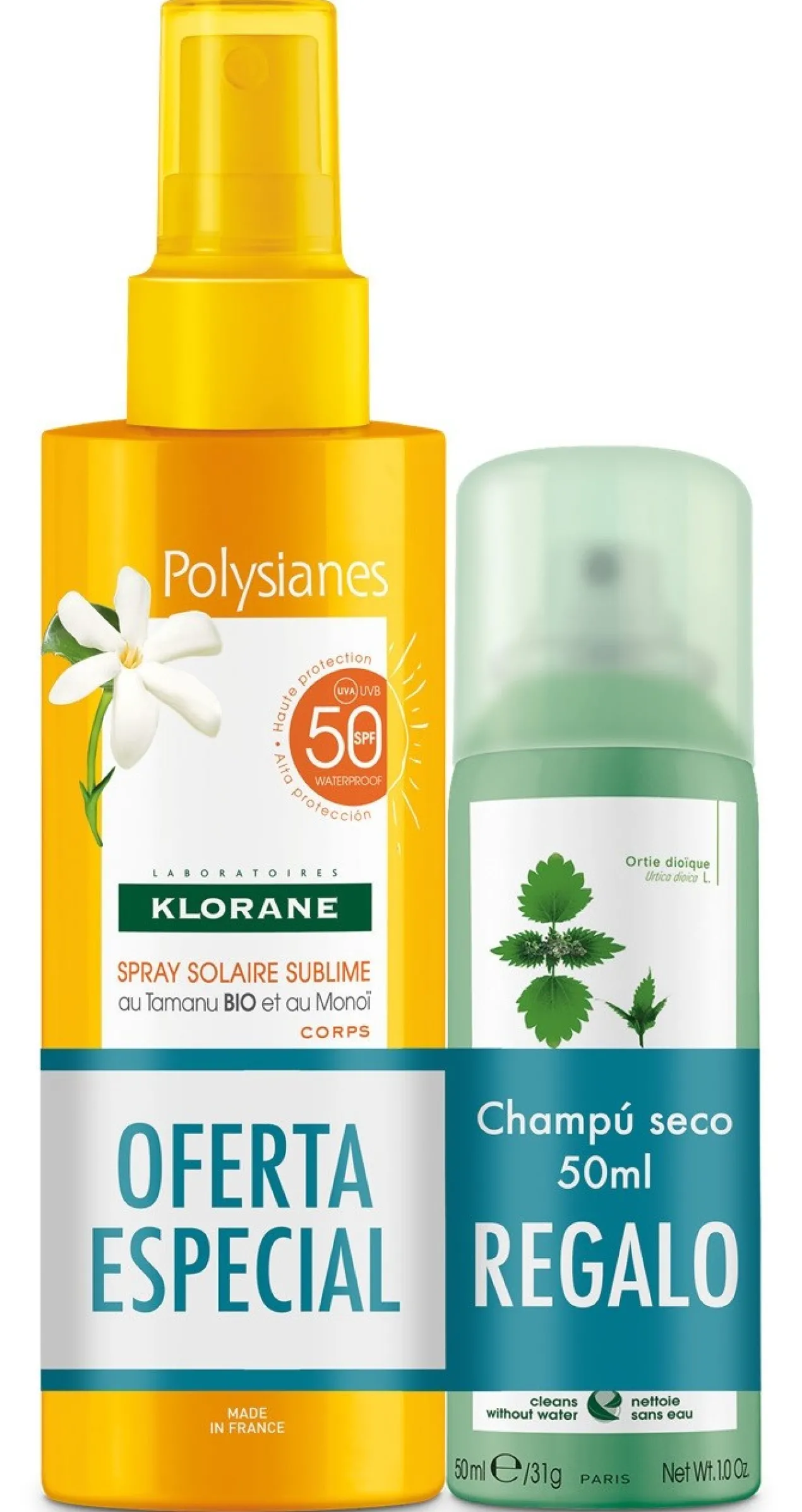 Coffret Spray Solaire SPF 50 + Shampoing Sec Ortie
