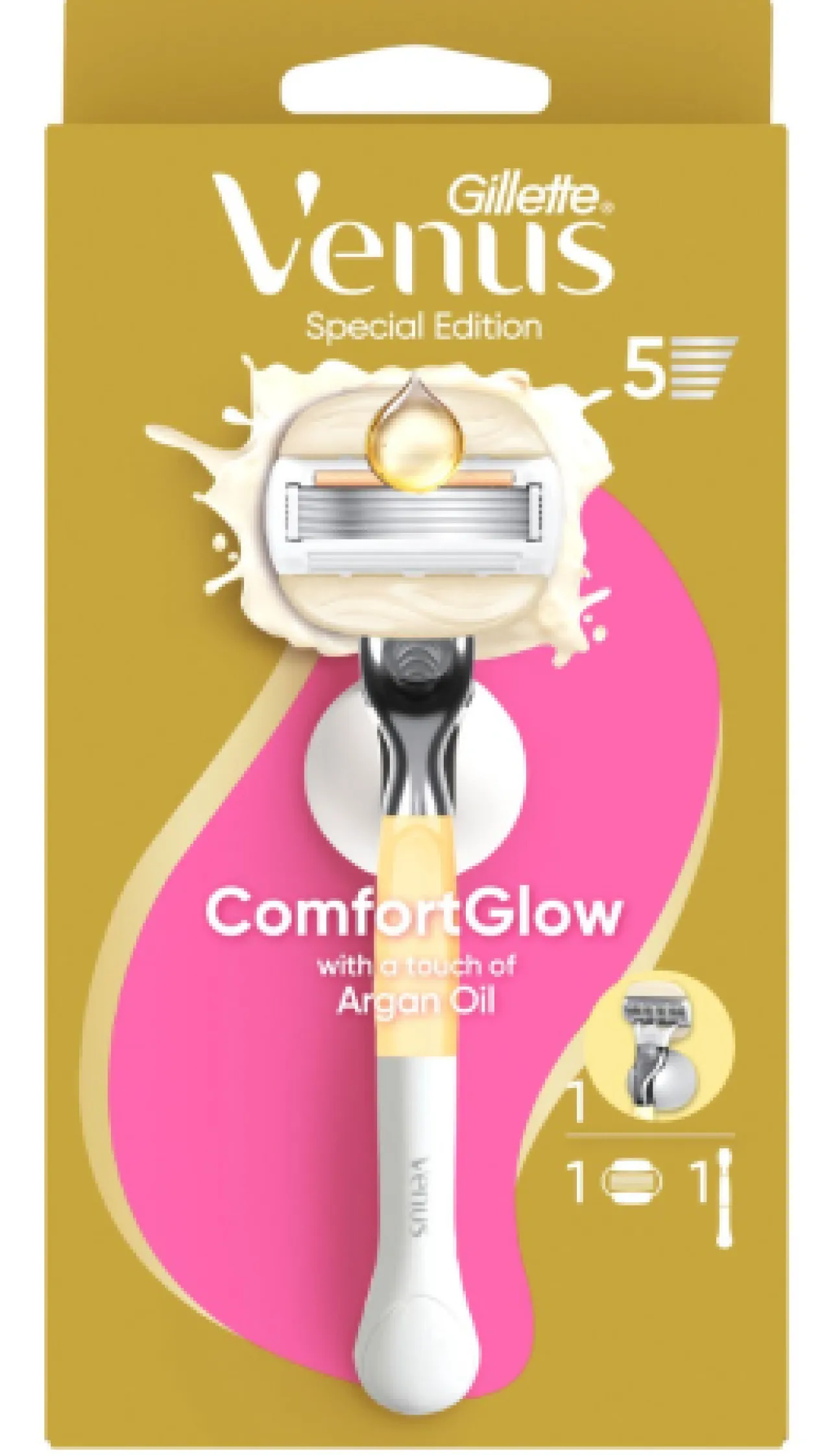 Comfortglow Rasoir Huile d'Argan + Recharge + Support