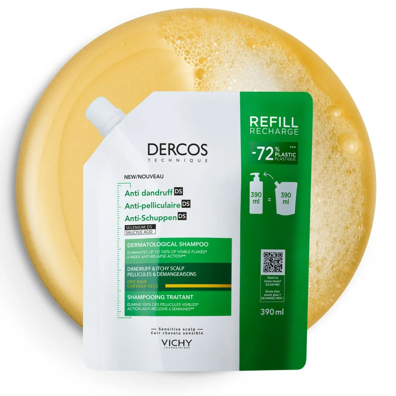 Dercos Technique Ecorefill Shampoing antipelliculaire pour cheveux secs