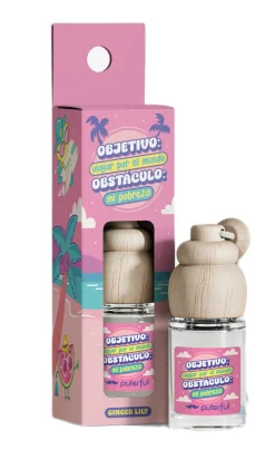 Désodorisant voiture Ginger Lily "Objetivo : dar la vuelta al mundo – Obstáculo : mi pobreza"