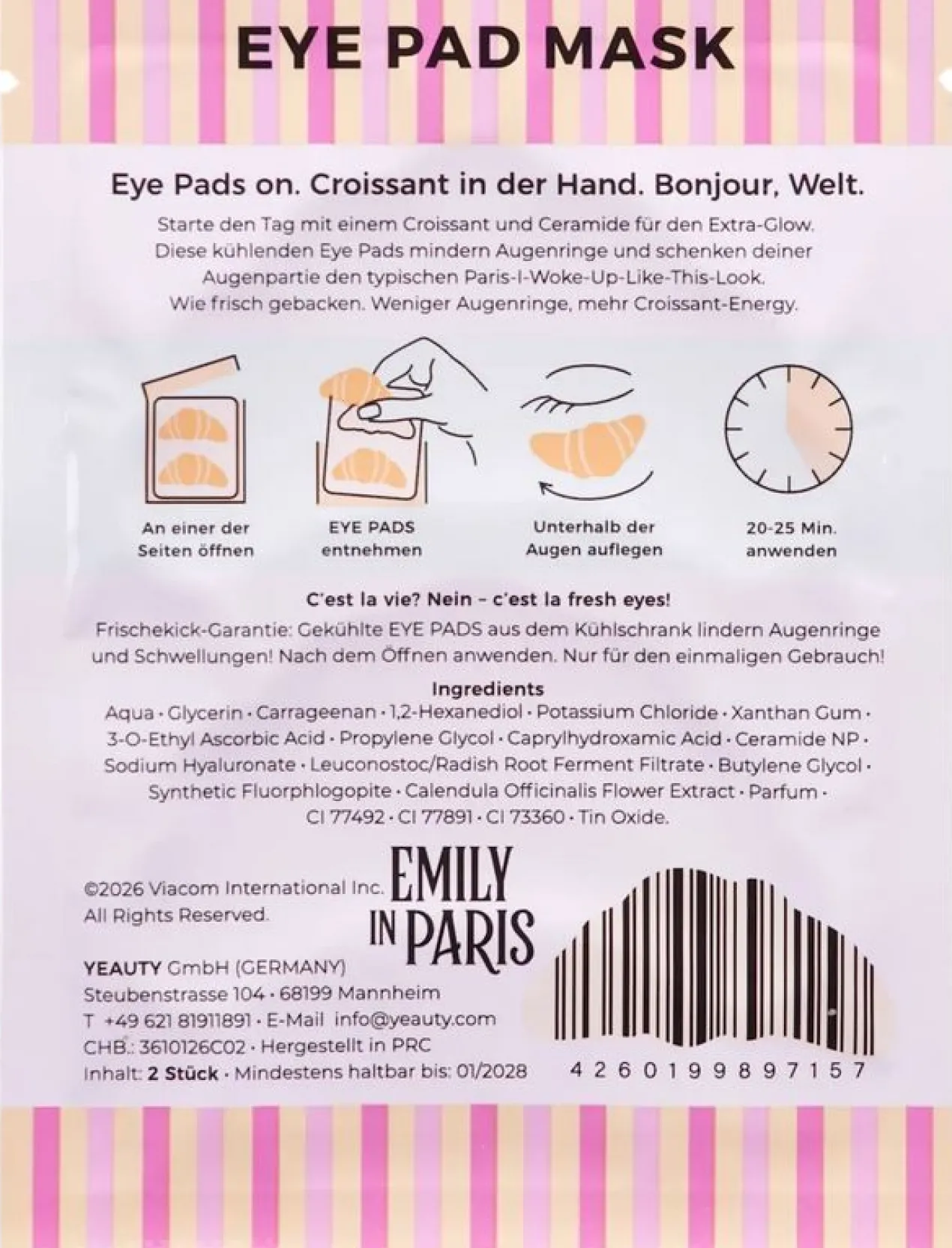 Emily in Paris Patchs Yeux Ceramide Croissant