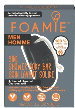Gel Douche, Nettoyant Visage et Shampoing Solide 3en1 Homme