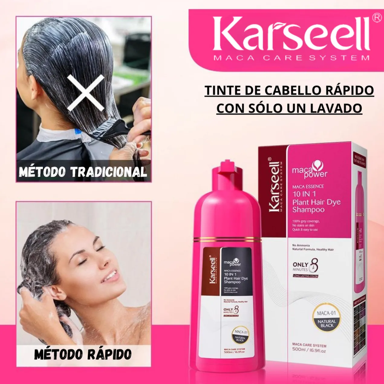 Maca Essence Shampoing Colorant 10 en 1 Noir