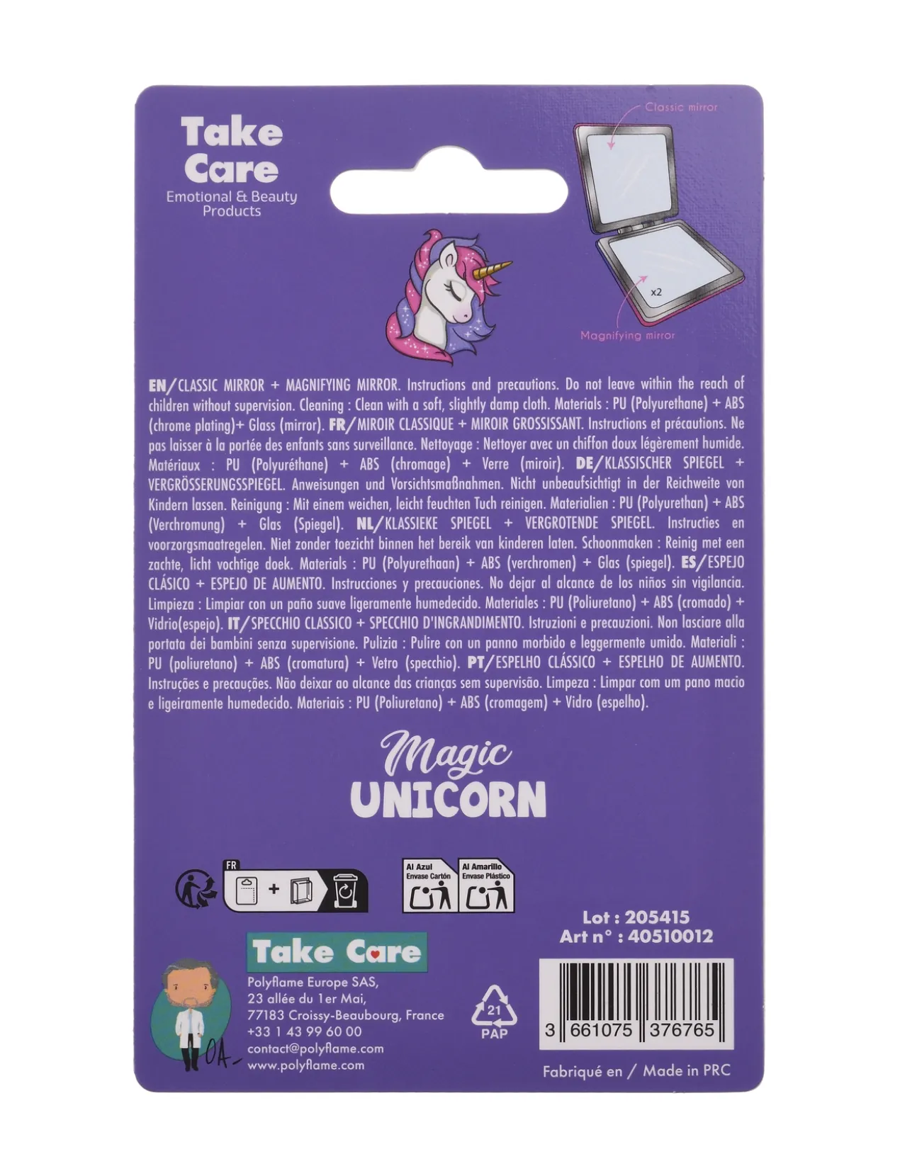 Miroir Classique + Miroir Grossissant Licorne