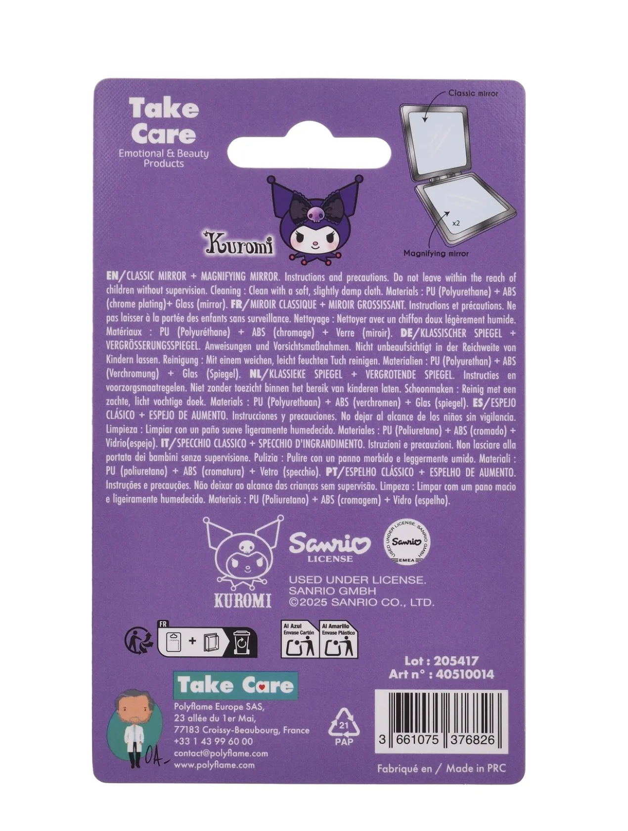 Miroir Classique + Miroir Grossissant Hello Kitty Kuromi