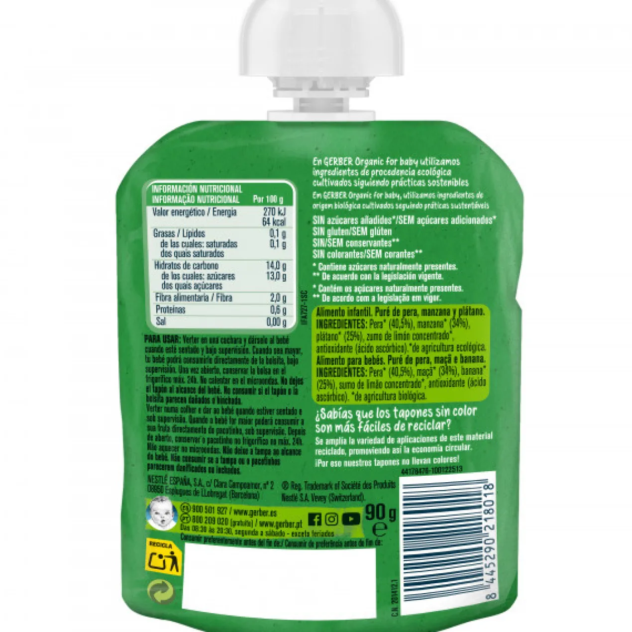 Organic Pouch Poire, Pomme, Banane +4 mois