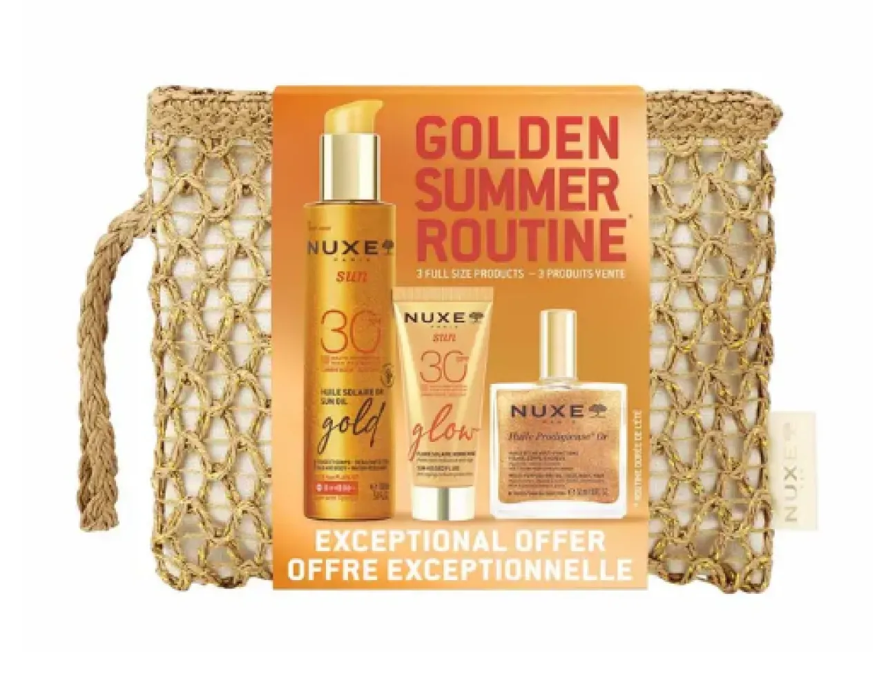 Pack Sun Routine Dorée Fluide SPF30 + Huile SPF30 + Huile Or + Trousse
