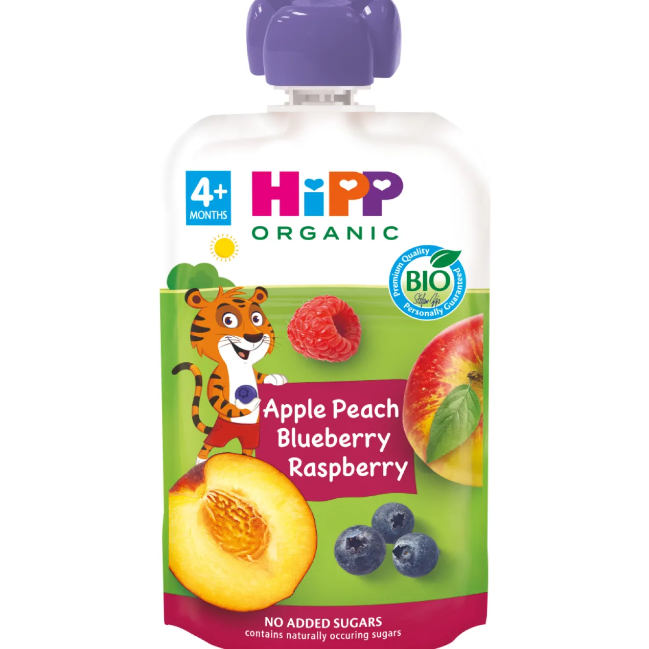 Pouche 100% Fruits Pêche, Pomme et Fruits des Bois BIO