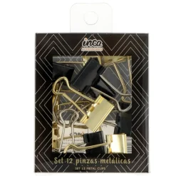 Set de 12 pinces métalliques noires et dorées