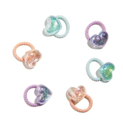 Set 6 Élastiques à Cheveux Cœur Glitter