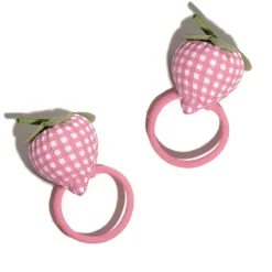 Set 2 Élastiques à Cheveux Fraise Matelassée Gingham