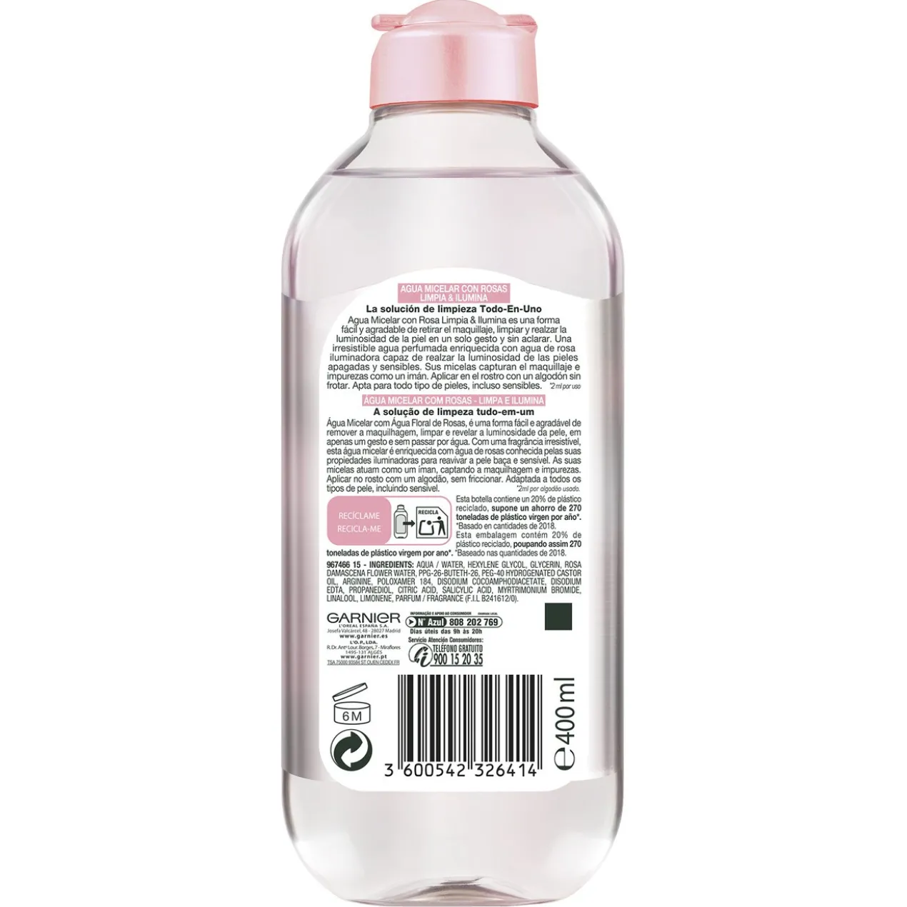 Skin Active Eau Micellaire aux Roses Nettoie & Illumine