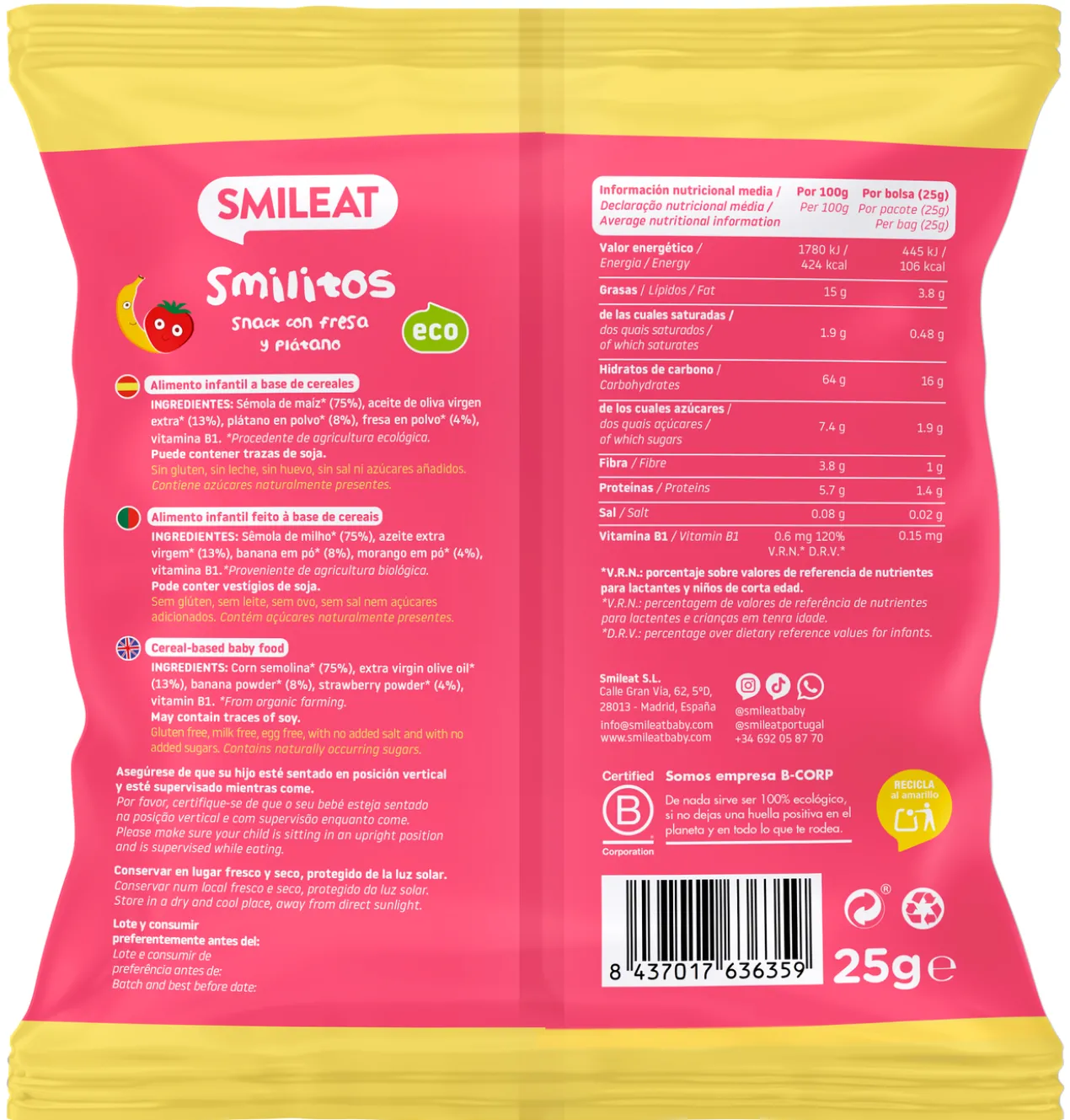 Smilitos Fraise et Banane Écologique
