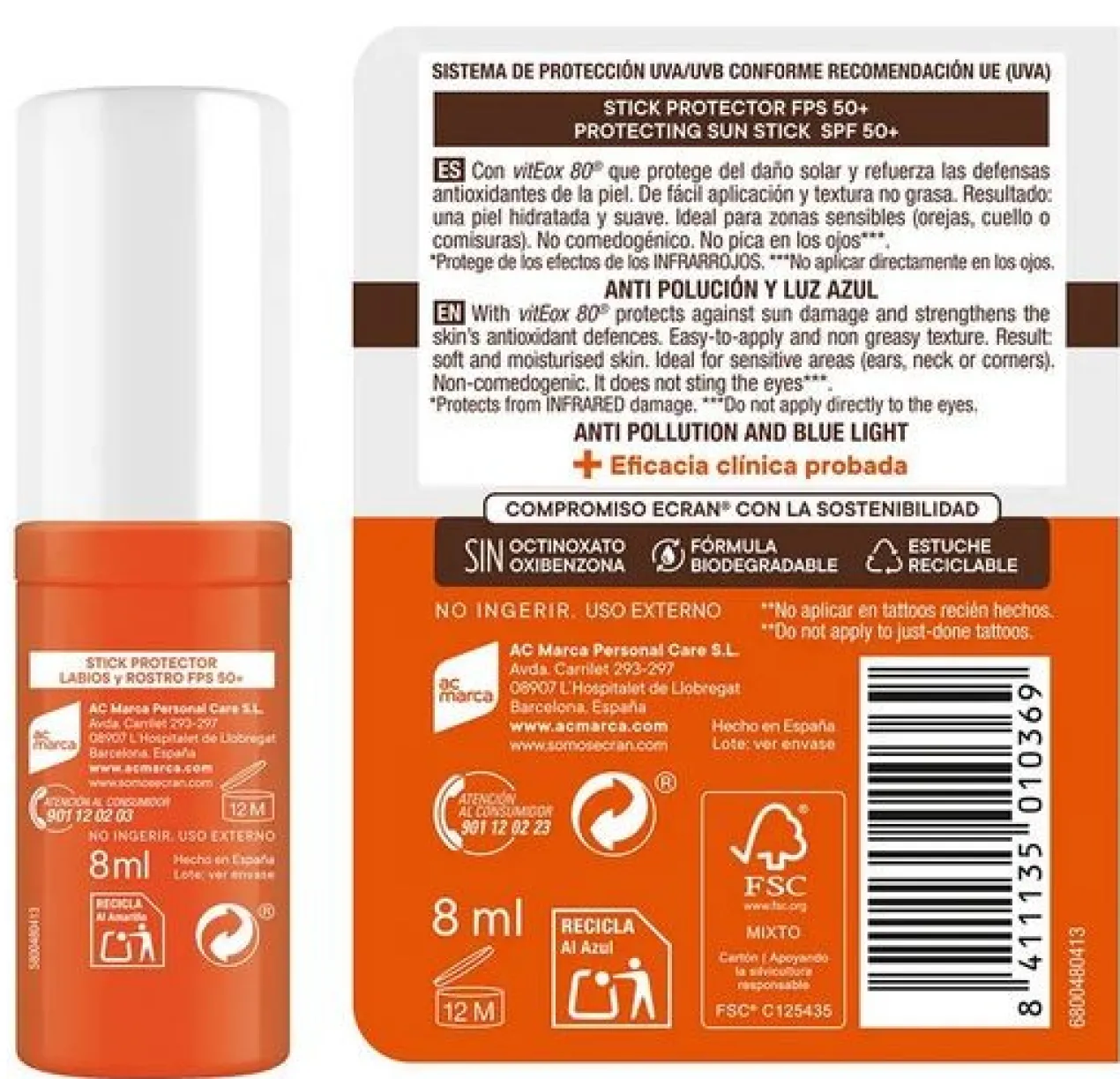 Stick Sunnique Protection Solaire Lèvres et Visage SPF50+