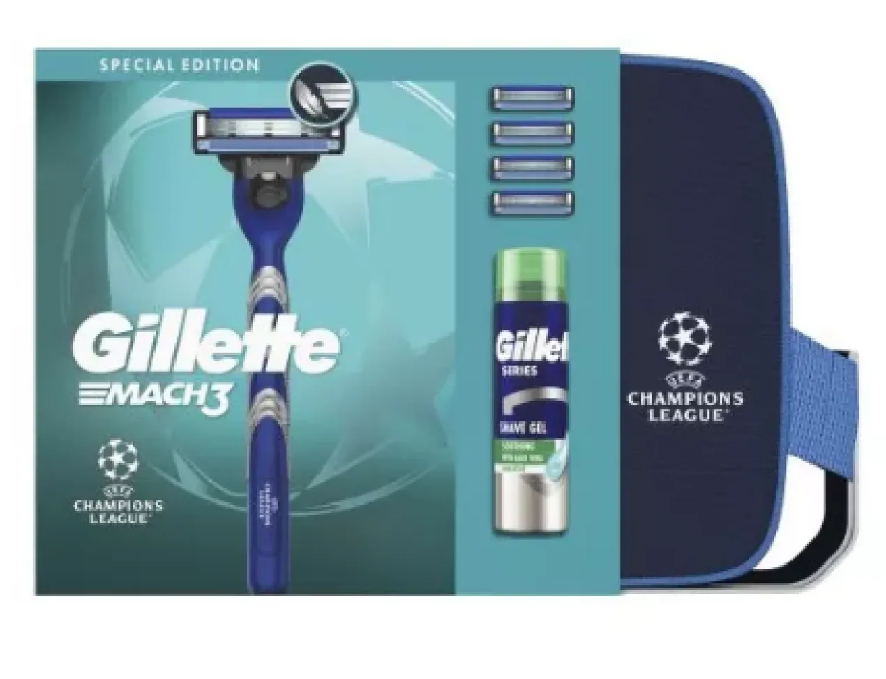 Trousse Champions League Mach3 Rasoir + 4 Recharges + Gel
